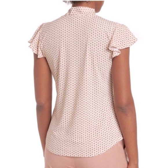 Adrianna Papell Tie Neck Flutter Sleeve Size Small-Creme w/Blk and red print - Picture 3 of 9